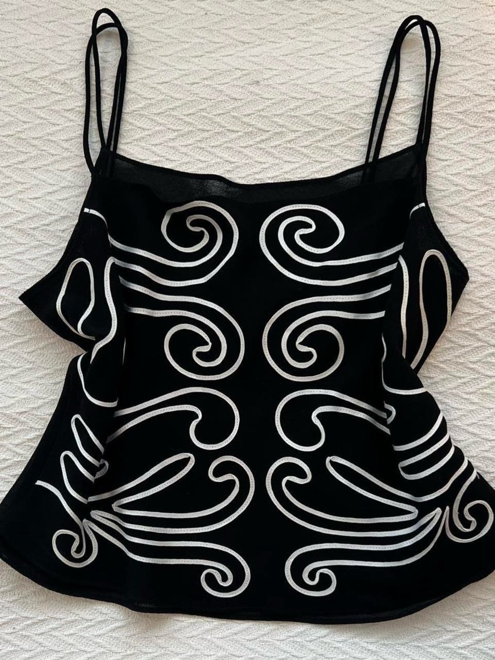 Joseph Ribkoff Black Camisole with White Swirl Embroidery